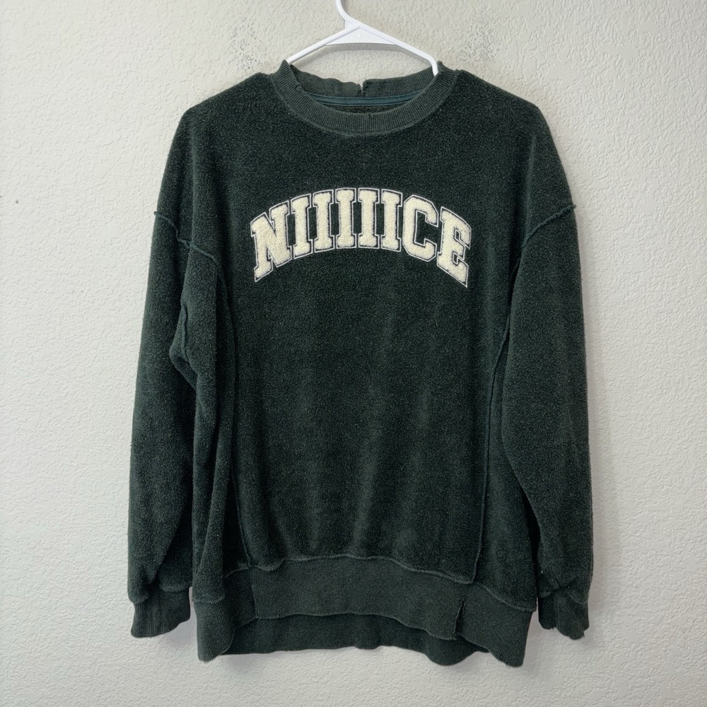 Aerie The Chill Cozy Terry Cloth NIIIICE Pullover Sweatshirt Size XXS 2XS Green